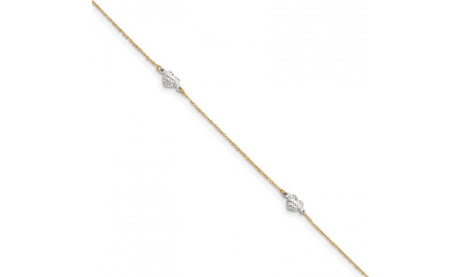 Quality Gold 14k Two Tone Puff Heart 9in with Anklet - ANK219-10