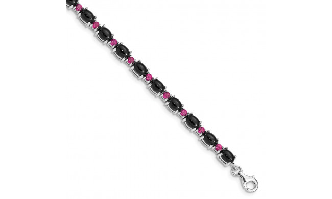 Quality Gold Sterling Silver Rhodium-plated Blk Spinel Cabochon & Rhodolite Bracelet - QG4887-7.5