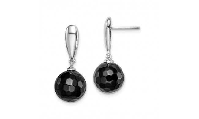 Quality Gold Sterling Silver Rhodium-plated Faceted 10mm Onyx Dangle Post Earrings - QE15326