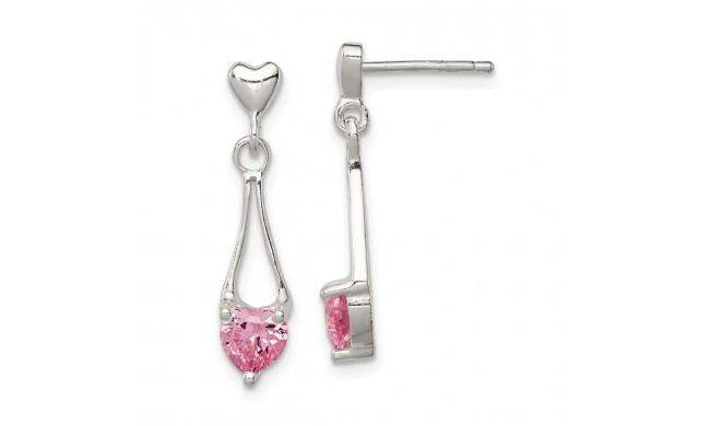 Quality Gold Sterling Silver Polished Pink CZ Heart Post Dangle Earrings - QE9417