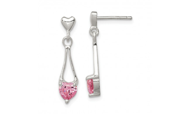Quality Gold Sterling Silver Polished Pink CZ Heart Post Dangle Earrings - QE9417