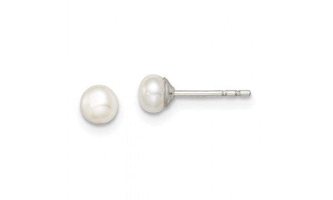 Quality Gold Sterling Silver 3-4mm White FW Cultured Button Pearl Stud Earrings - QE12697