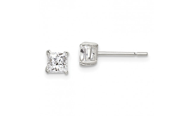 Quality Gold Sterling Silver 4mm Princess Basket Set CZ Stud Earrings - QE3151