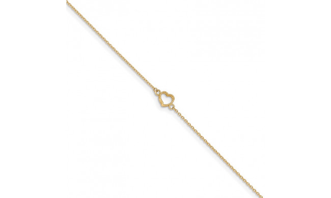 Quality Gold 14k Gold Textured and Polished Heart  Anklet - ANK278-10