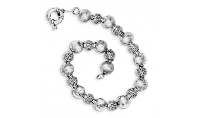 Quality Gold Sterling Silver Rhodium Plated Textured Bead Bracelet - QG3345-7.5