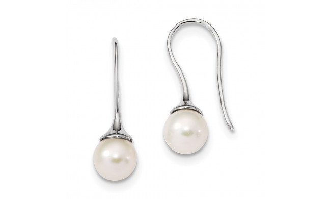 Quality Gold Sterling Silver RH 8-9mm White Round FWC Pearl Dangle Earrings - QE13904