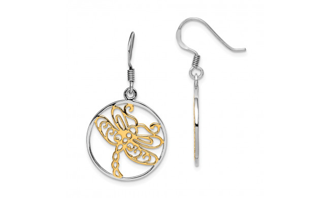 Quality Gold Sterling Silver Rhodium-plated Gold Tone Dragonfly Dangle Earring - QE15246