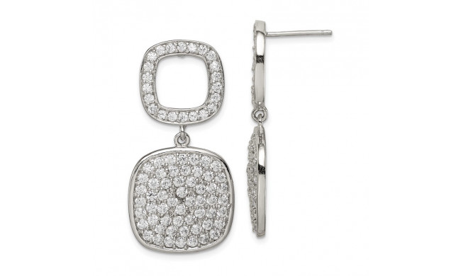 Quality Gold Sterling Silver Open CZ Square & Hanging Full Square CZ Post Dangle Earring - QE7270