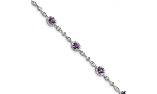 Quality Gold Sterling Silver Rhodium-plated Purple and Clear CZ Bracelet - QX433CZ