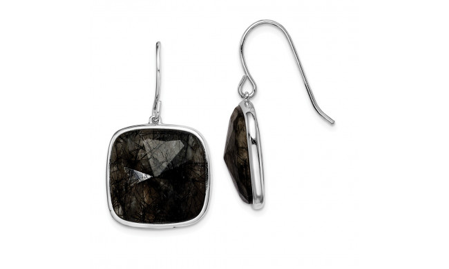 Quality Gold Sterling Silver Rhodium-plated Black Rutilated Quartz Dangle Earrings - QE15319