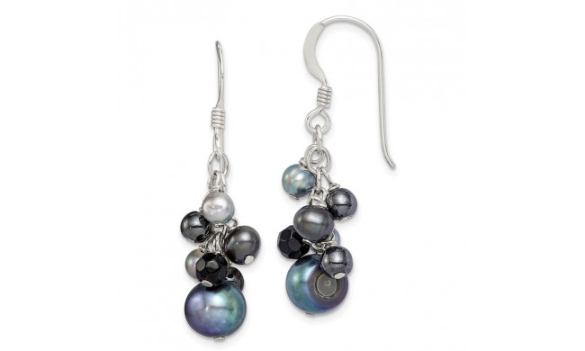 Quality Gold Sterling Silver Black FW Cultured Pearls & Onyx Dangle Earrings - QE2013