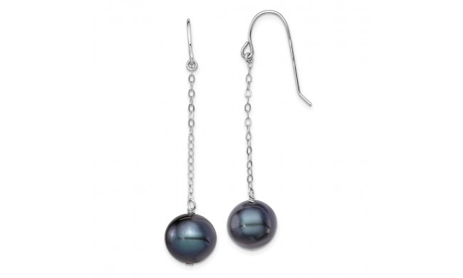 Quality Gold Sterling Silver Rh-plated 9-10mm FW Cultured Pearl Dangle Post Earrings - QE9340