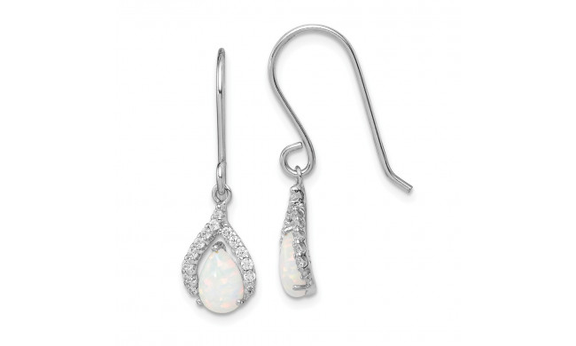 Quality Gold Sterling Silver Rhodium Plated CZ & Lab Created Opal Dangle Earrings - QE14258