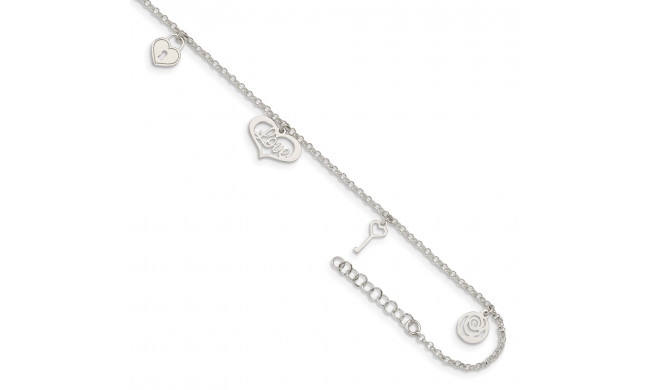 Quality Gold Sterling Silver Love Themed Dangles Anklet - QG4729-9