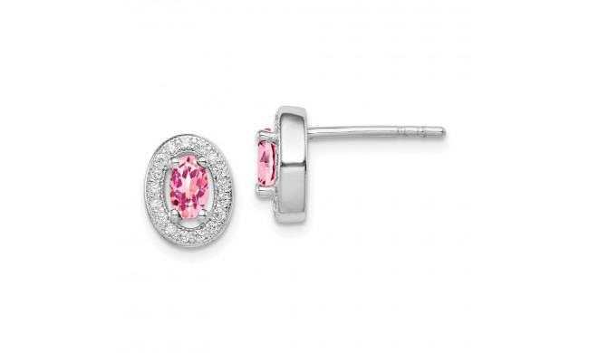 Quality Gold Sterling Silver Rhodium-plated   Pink & White CZ Oval Stud Earrings - QE12562