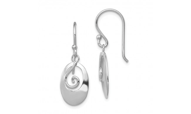 Quality Gold Sterling Silver Rhodium-plated Polished Oval Dangle Shepherd Hook Earrings - QE11987