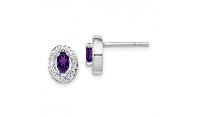 Quality Gold Sterling Silver Rhodium-plated   Purple & White CZ Oval Stud Earrings - QE12554