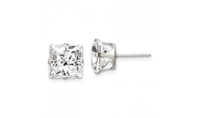 Quality Gold Sterling Silver 9mm Square Snap Set CZ Stud Earrings - QE7505
