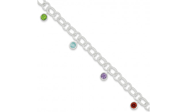 Quality Gold Sterling Silver Mixed Stone Dangle Twisted Link Bracelet - QG1525-7