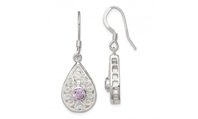 Quality Gold Sterling Silver & Amethyst Polished Fancy Filigree Dangle Earrings - QE7142