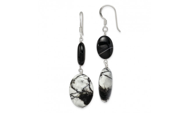 Quality Gold Sterling Silver Black Sardonyx & Zebra Jasper Dangle Earrings - QE5977