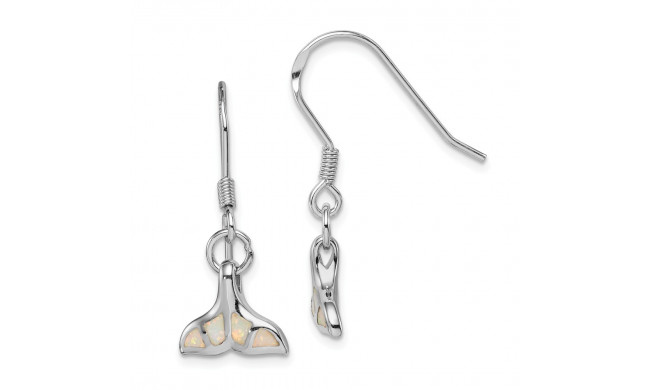 Quality Gold Sterling Silver Rhodium-plated  Opal Inlay Whale Tail Dangle Earring - QE14300