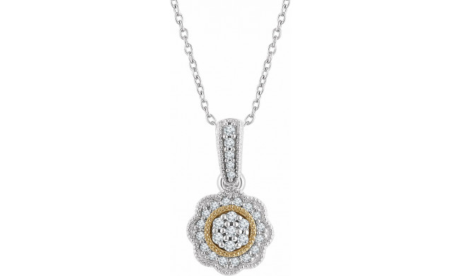 14K White & Yellow 1/6 CTW Diamond Halo-Style 16-18 Necklace - 65265760000P