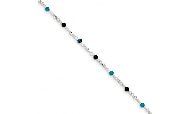 Quality Gold Sterling Silver Onyx Turquoise Anklet Bracelet - QG1395-10
