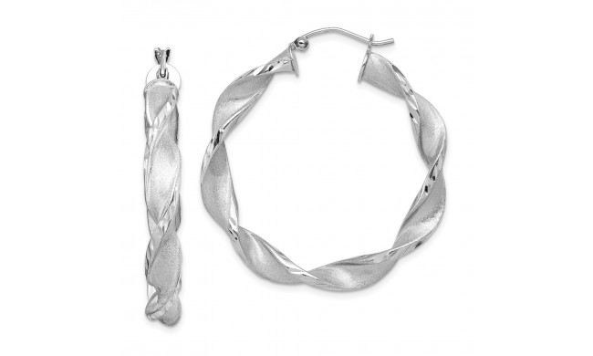 Quality Gold Sterling Silver Rhodium Plated  Satin & Polished Wavy Hoop Earrings - QE8348