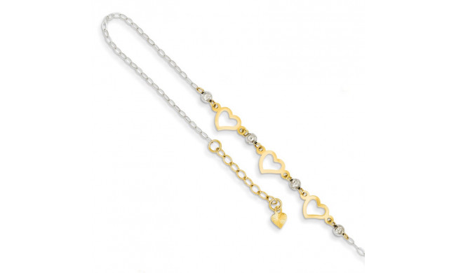 Quality Gold 14k Two Tone Oval Link Beads & Heart Anklet - ANK257-9