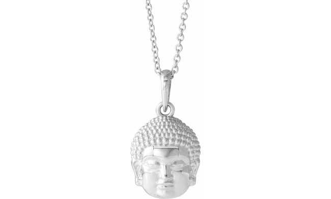 14K White 14.7x10.5 mm Meditation Buddha 16-18 Necklace - 86871600P