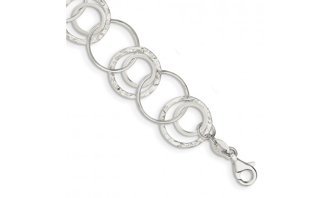 Quality Gold Sterling Silver Polished & Textured Fancy Circle Link Bracelet - QG3070-7.5