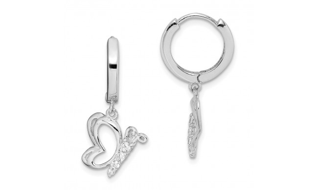 Quality Gold Sterling Silver Rhodium-plated CZ Butterfly Dangle Hinged Hoop Earrings - QE9233