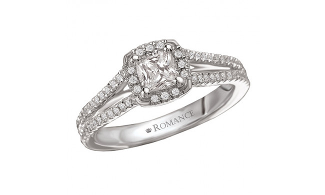 Romance 18k White Gold Split Shank Halo Diamond Engagement Ring