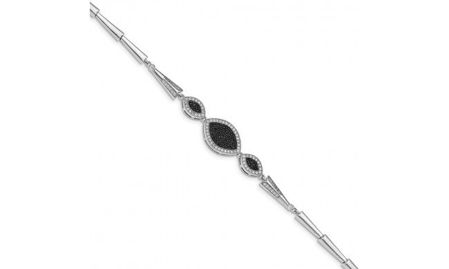 Quality Gold Sterling Silver Rhod-plated Polished Black and White CZ Bracelet - QG4882-7.5