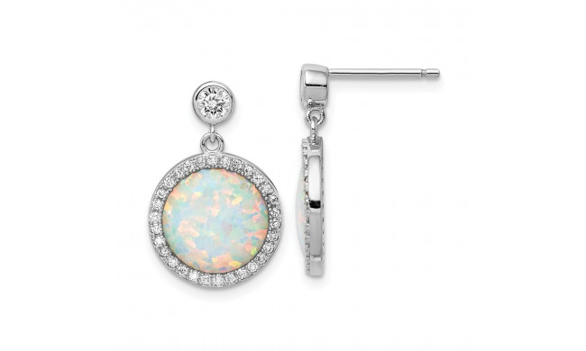 Quality Gold Sterling Silver Rhodium-plated Lab Created Opal & CZ Post Dangle Earrings - QE14257