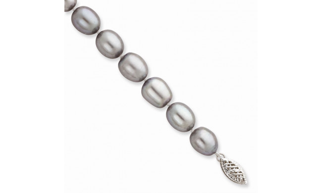 Quality Gold 14k White Gold Grey Rice Freshwater Cultured Pearl Bracelet - XF415-7.25