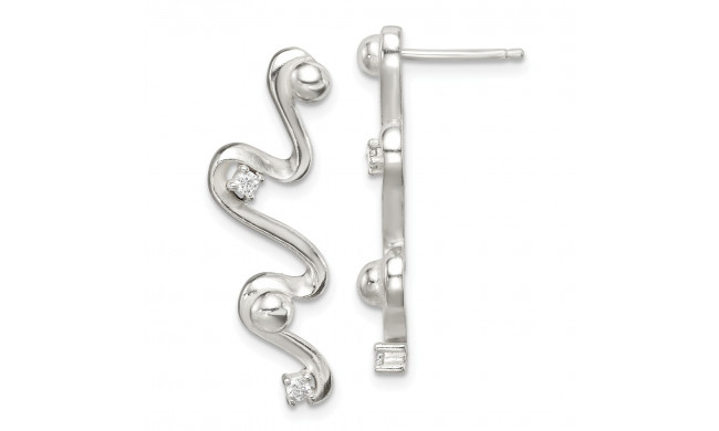 Quality Gold Sterling Silver CZ Wave Post Dangle Earrings - QE14681