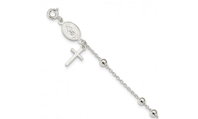 Quality Gold Sterling Silver Polished 7.5 inch Rosary Bracelet - QG4255-7.5