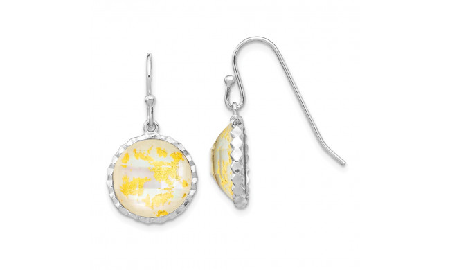 Quality Gold Sterling Silver Rhodium-plated Round Mother Of Pearl Dangle Earrings - QE14279