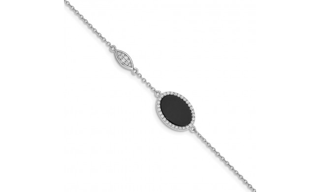 Quality Gold Sterling Silver Rhodium-plated Oval Black Agate & CZ Bracelet - QG4956-7