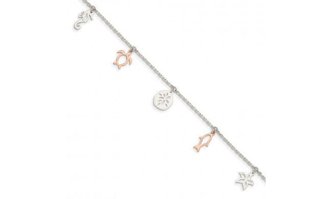 Quality Gold Sterling Silver & Rose-tone Seashore Dangles Anklet - QG4745-9