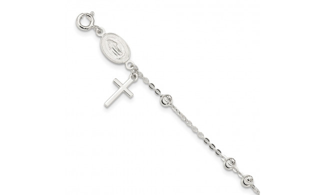 Quality Gold Sterling Silver Polished & 7.5 inch Rosary Bracelet - QG4253-7.5