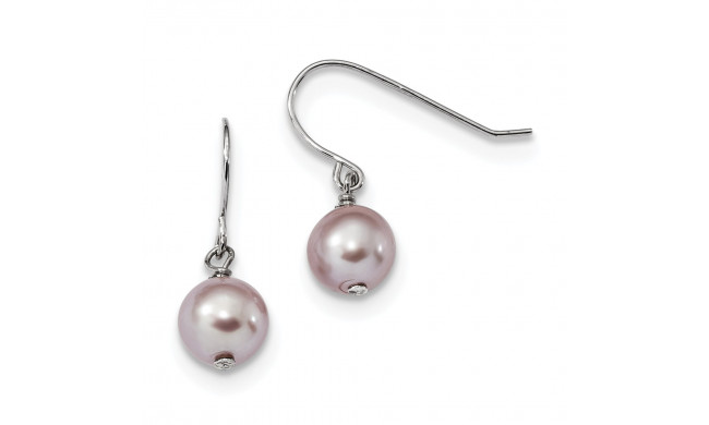 Quality Gold Sterling Silver RH 7-8mm Purple FWC Pearl Dangle Earrings - QE13096