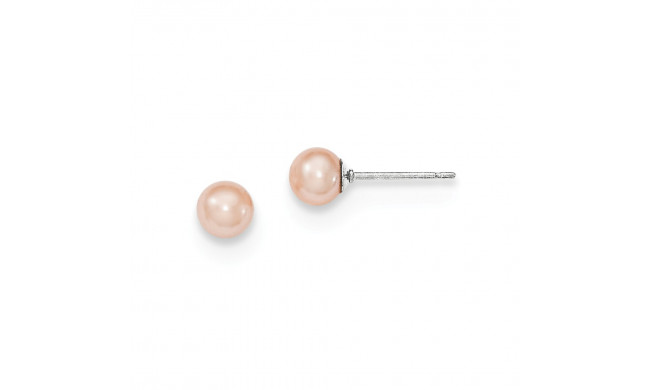 Quality Gold Sterling Silver 5-6mm Pink FW Cultured Round Pearl Stud Earrings - QE12720