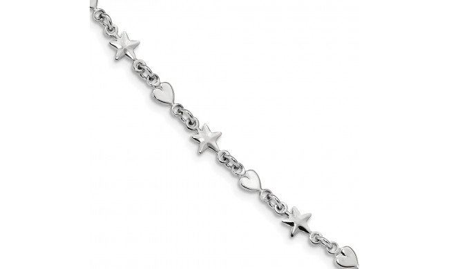 Quality Gold Sterling Silver Rhodium-Plated Star & Heart Bracelet - QG4592-7.5