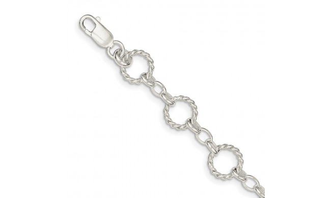 Quality Gold Sterling Silver Twist Circle Link Bracelet - QG1527-7.25