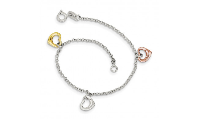 Quality Gold Sterling Silver Polished & Flash Gold-plated Heart Bracelet - QG3261-7.5