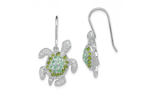 Quality Gold Sterling Silver Clear Green Blue CZ Turtle Rhodium-plated Dangle Earrings - QE7403