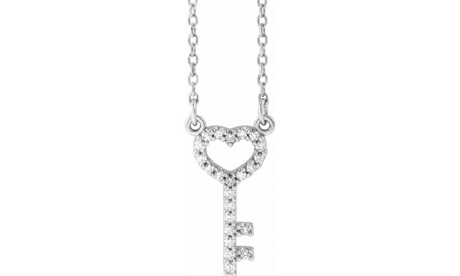 14K White 1/8 CTW Diamond Petite Heart Key 16.5 Necklace - 6707184403P